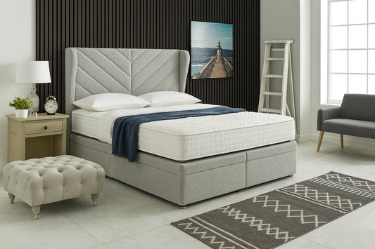 Valencia Ottoman Bed – Herringbone Headboard with Curved Wings -  End Lift