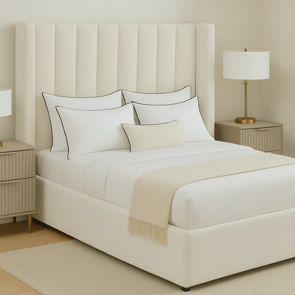 Orion Frame Bed – Vertical Panel Headboard with Clean Winged Sides
